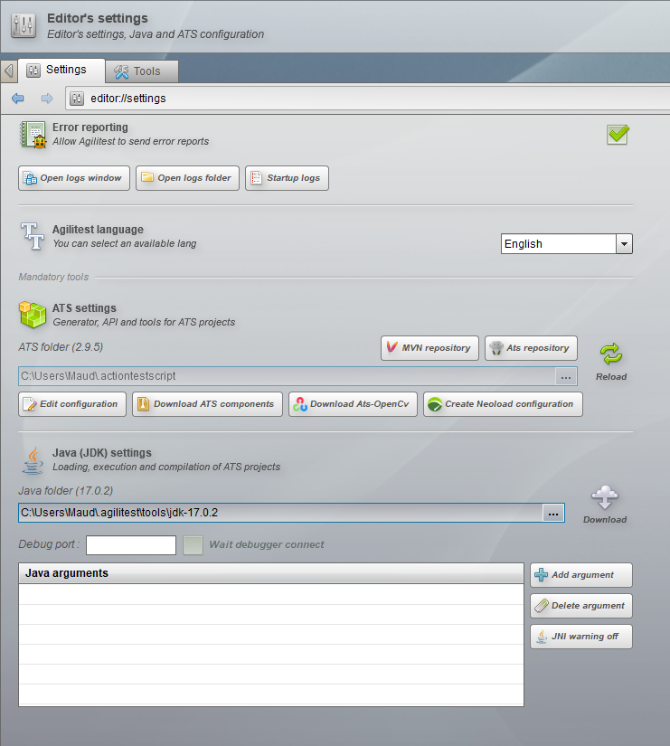 settings window