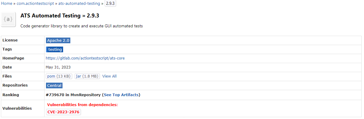vulnerability in mvn repository