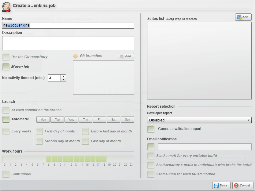 Create job window