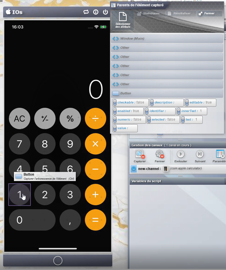 capture of an element in the calculator app