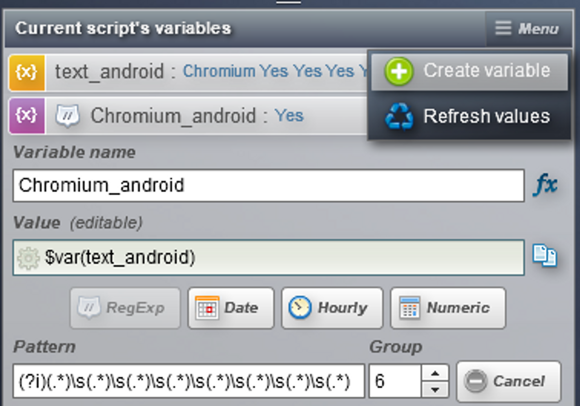 create variable button