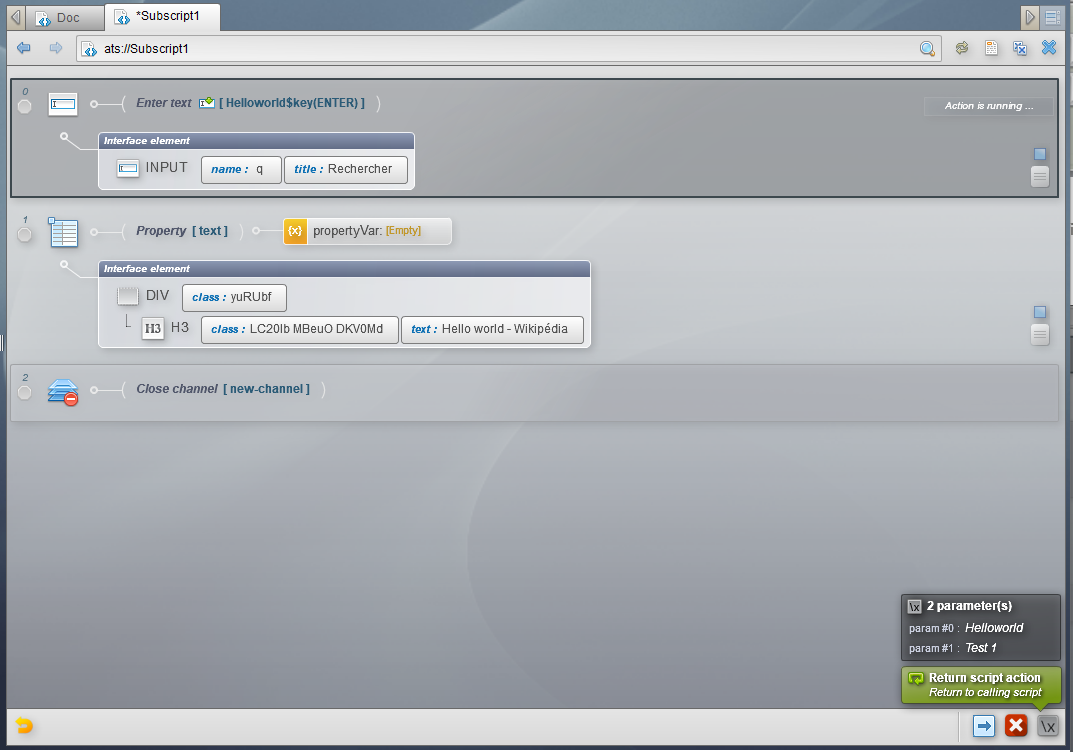 parameters shown during execution