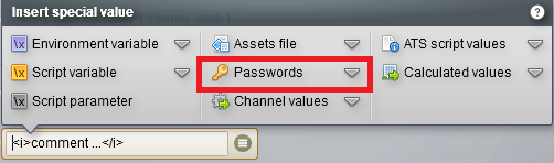 passwords in the special value menu