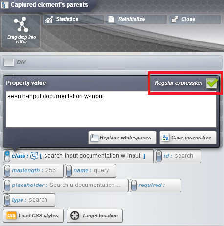 regular expression button